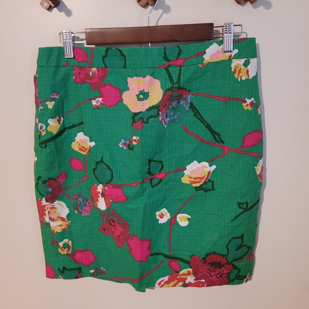 J Crew Floral Brightly Colored Pencil Skirt SZ 8 Petite